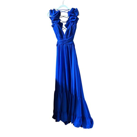 Mac Duggal 67911 Royal Blue Chiffon Cutout Ruffled Empire Waist Dress Size 12 - Picture 5 of 12